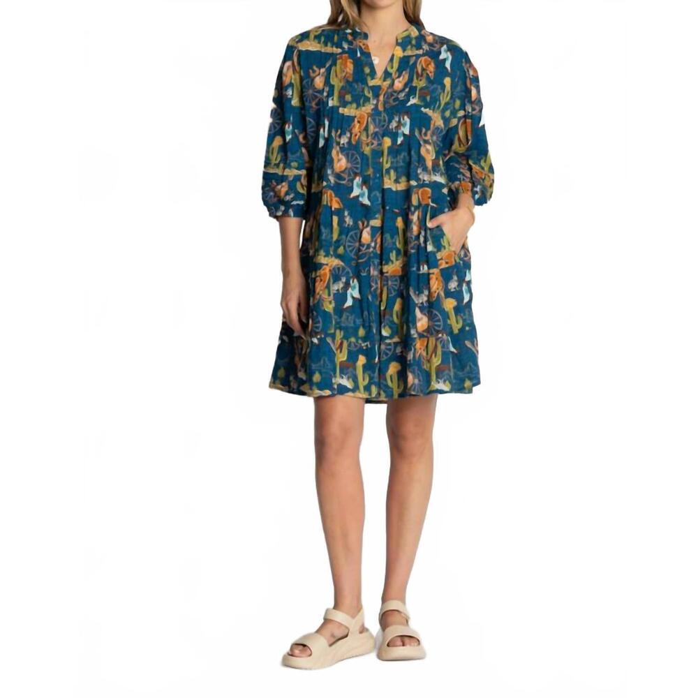 NEW LULALIFE prairie mini shirtdress in navy